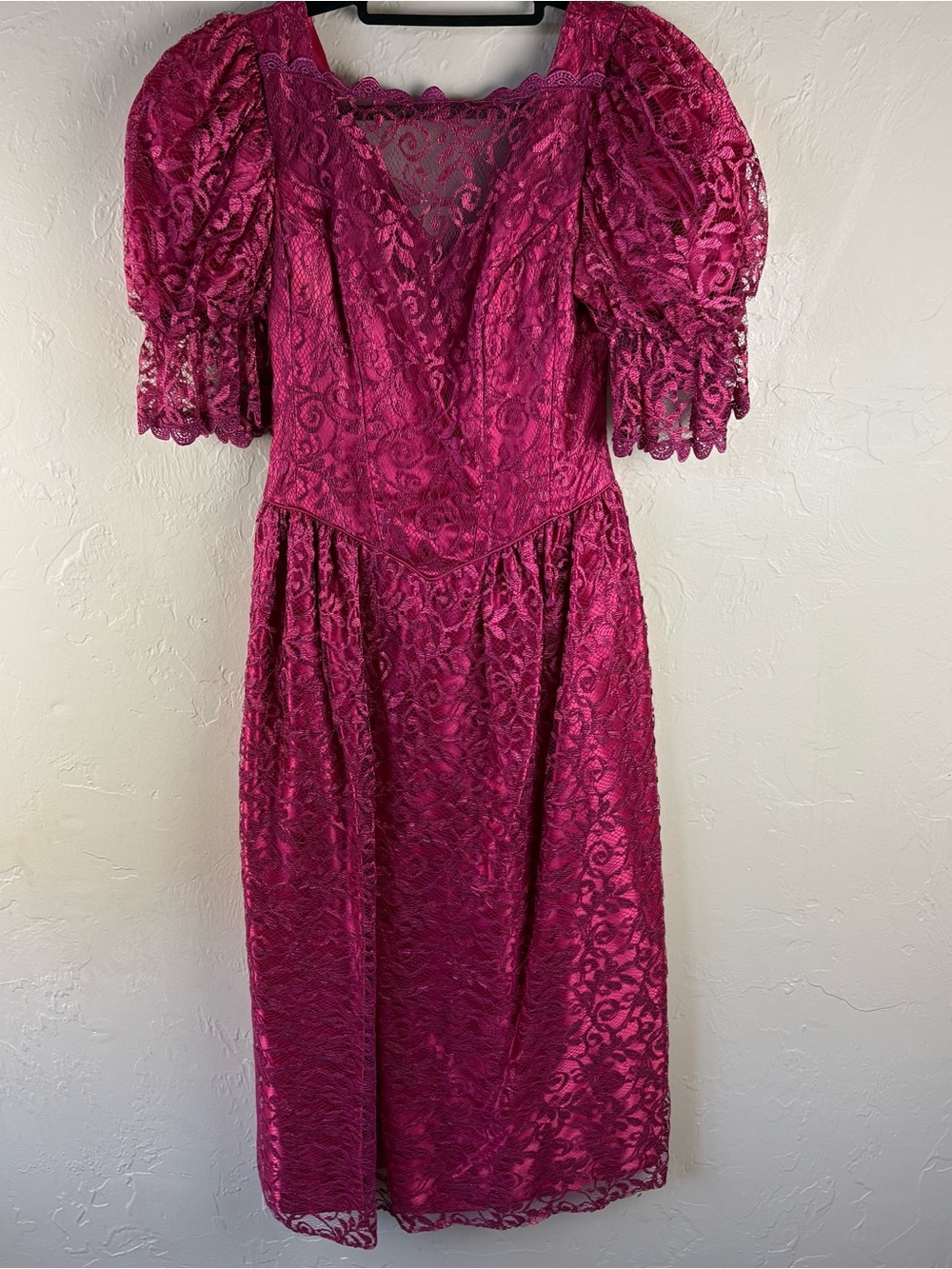 jcpenney | Dresses | Vintage Jcpenney Pink Fuschia Magenta 98s Puff Short Sleeve Lace Formal Dress